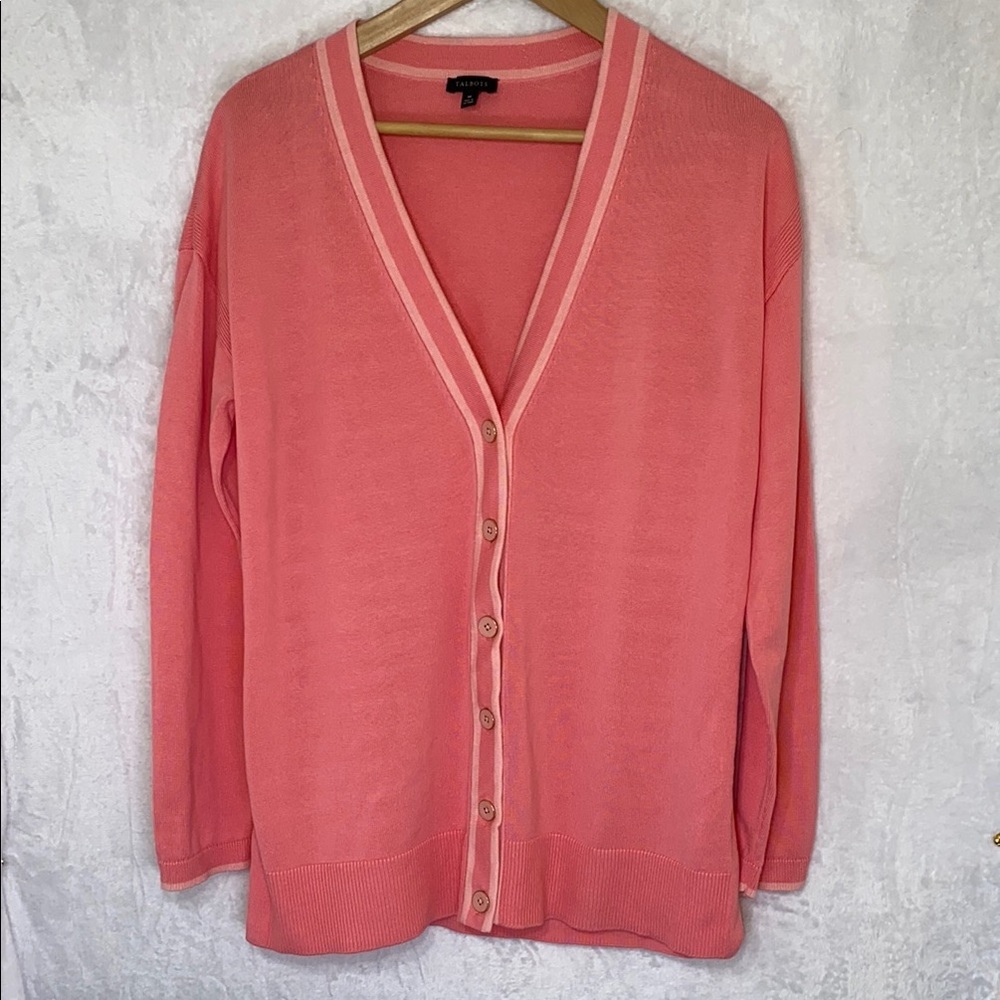 Talbots Pink Cardigan Sweater V-Neck Soft Trim